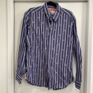 COPY - Robert Graham long sleeve men’s shirt. Blue/purple w embroidered sandals…